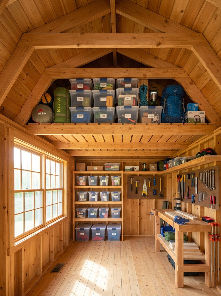 Overhead Ceiling Storage Loft - 30 shed organization ideas