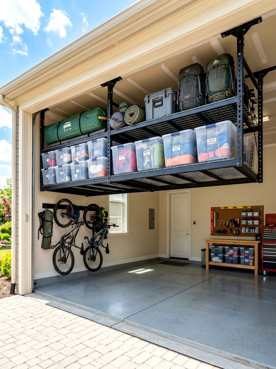 Overhead Garage Storage For Large Equipment - 30 garage sports equipment storage ideas
