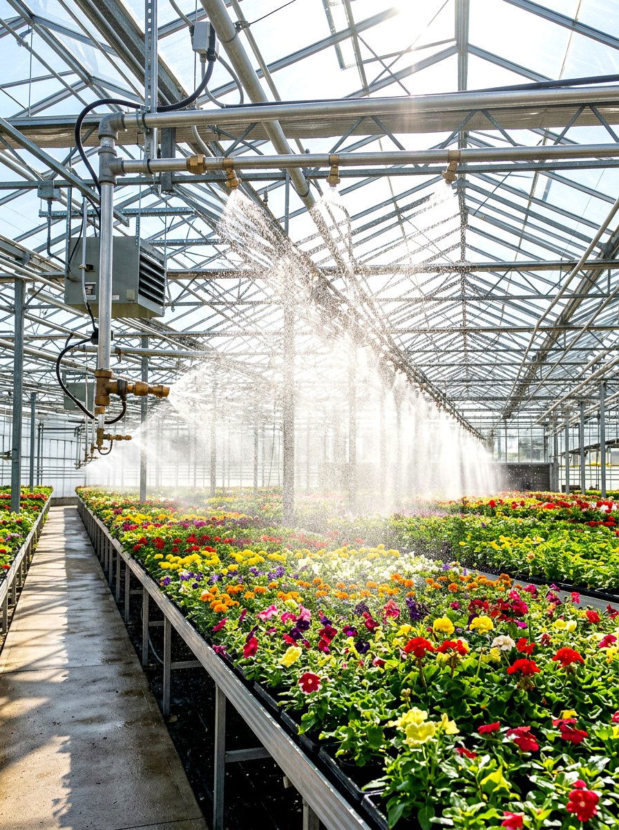 Overhead Greenhouse Sprinkler - 30 greenhouse watering ideas