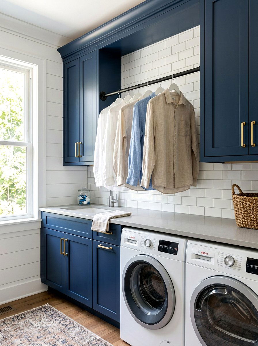 Overhead Hanging Rod - 30 laundry room storage ideas