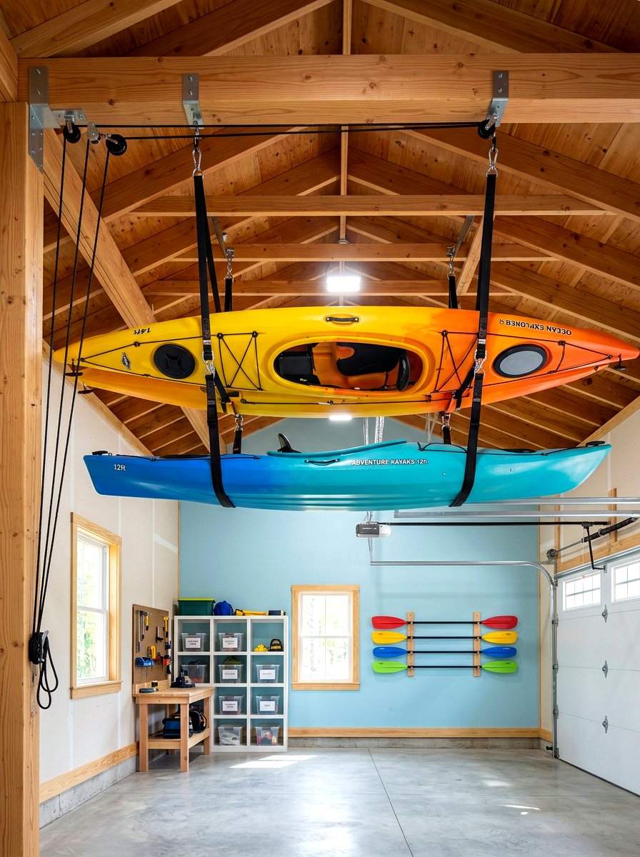 Overhead Kayak Storage System - 30 garage overhead rack ideas