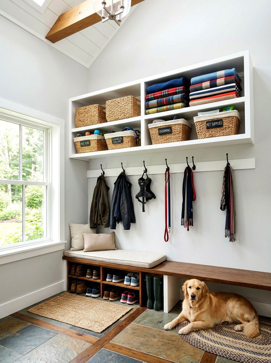 Overhead Pet Storage Shelf - 30 mudroom pet station ideas