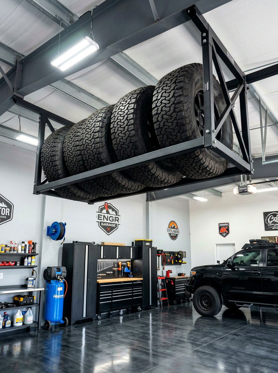 Overhead Spare Tire Rack - 30 garage overhead rack ideas