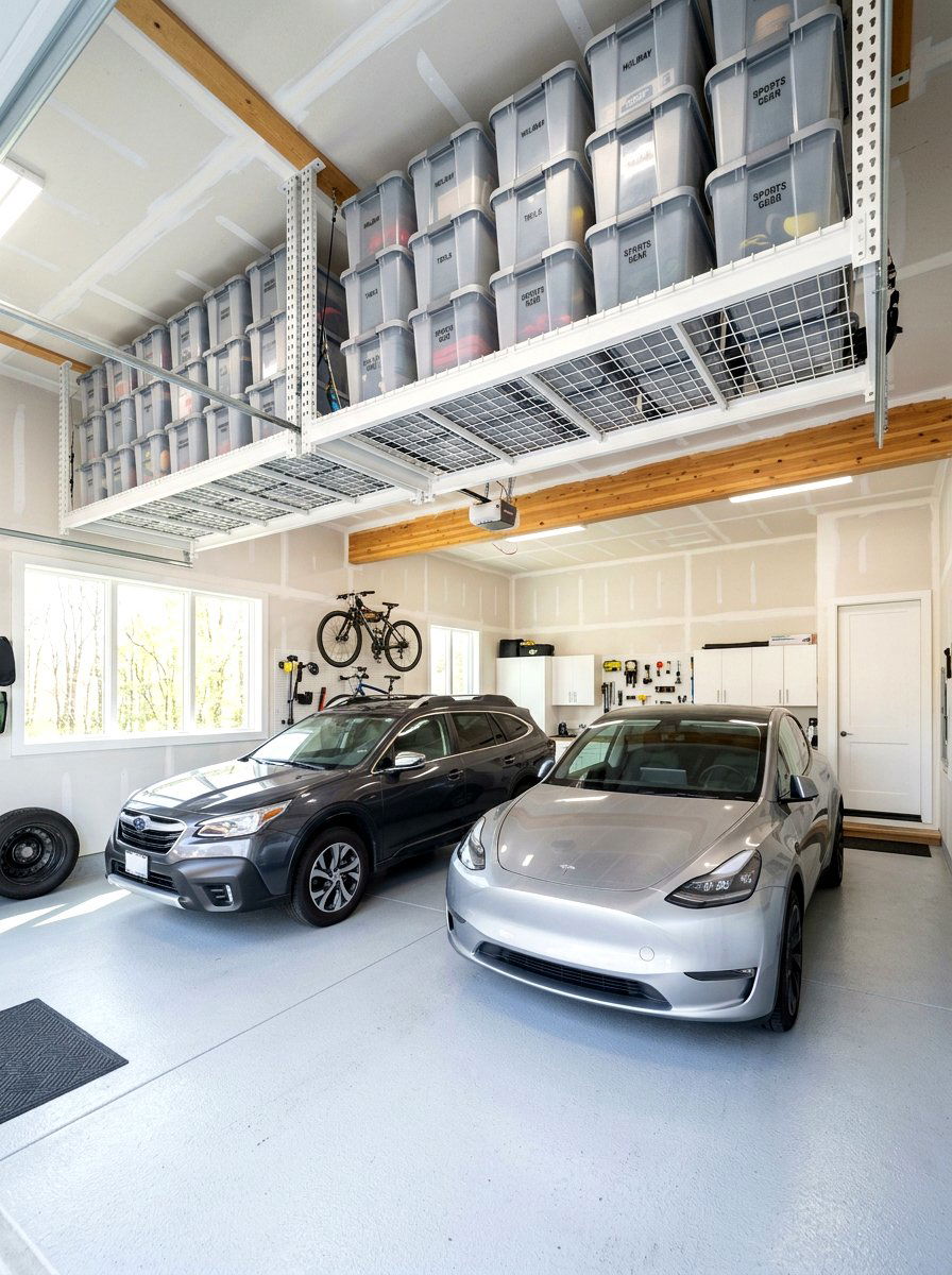 Overhead Storage Rack - 30 clean garage aesthetic ideas
