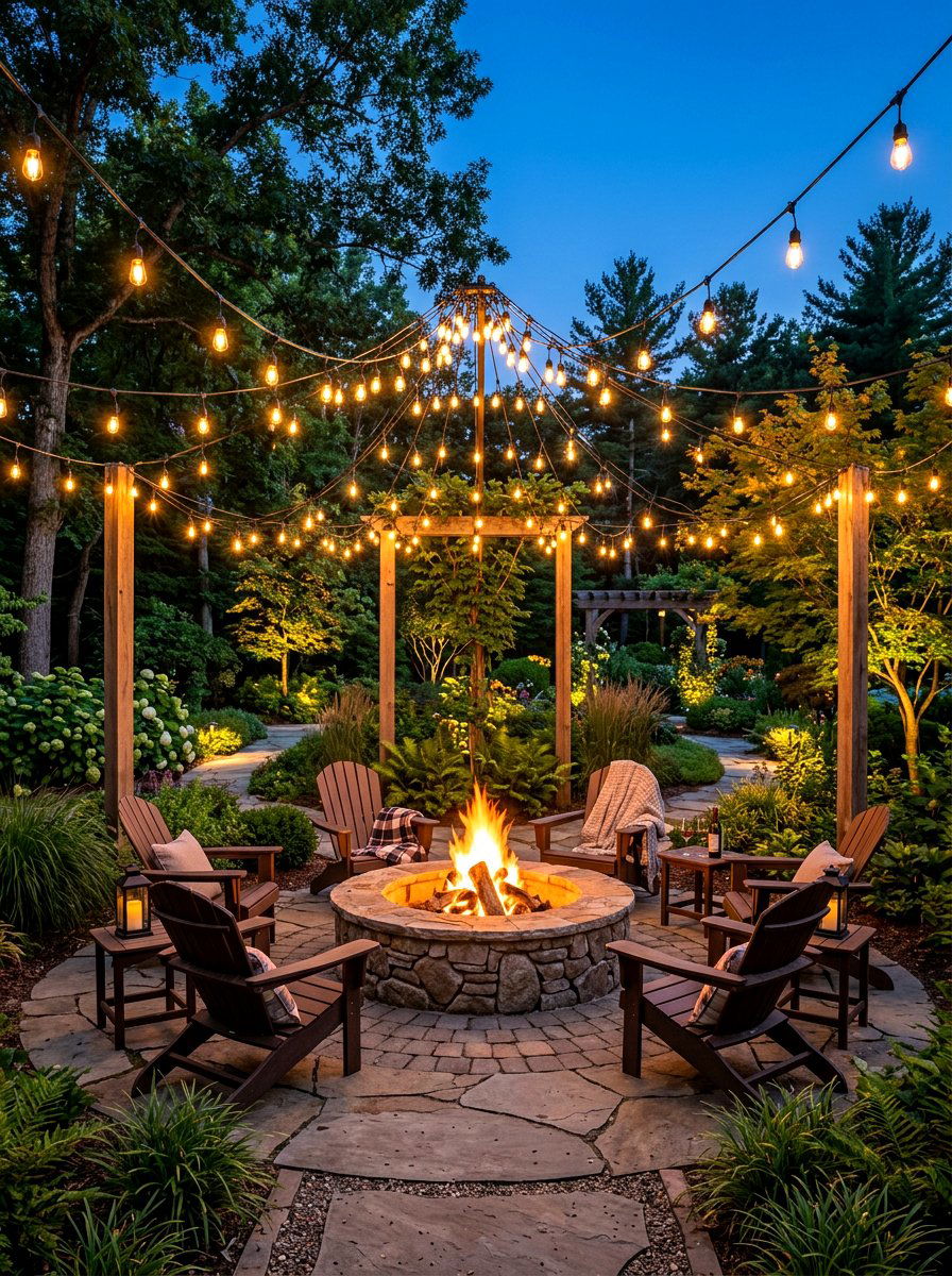 Overhead String Lights Fire Pit - 30 fire pit lighting ideas