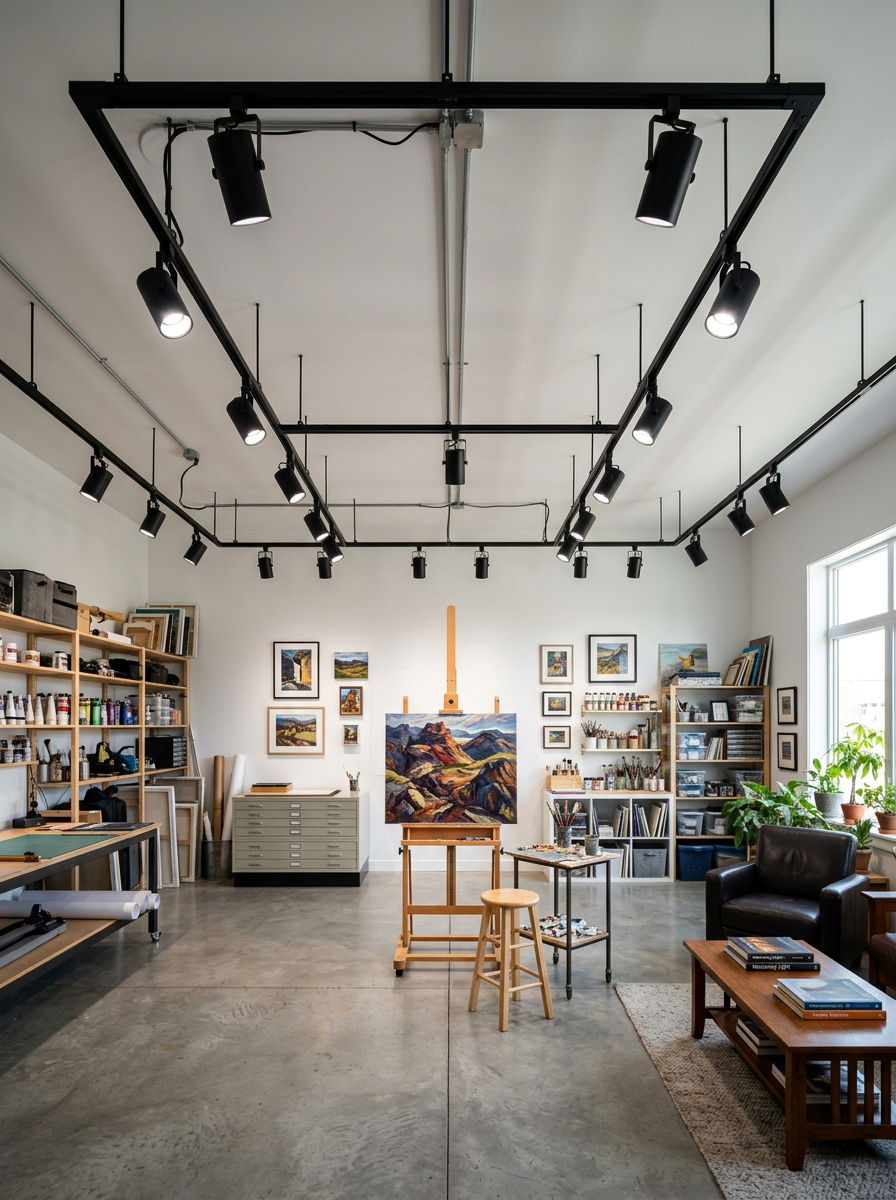 Overhead Track Lighting - 30 painting studio ideas