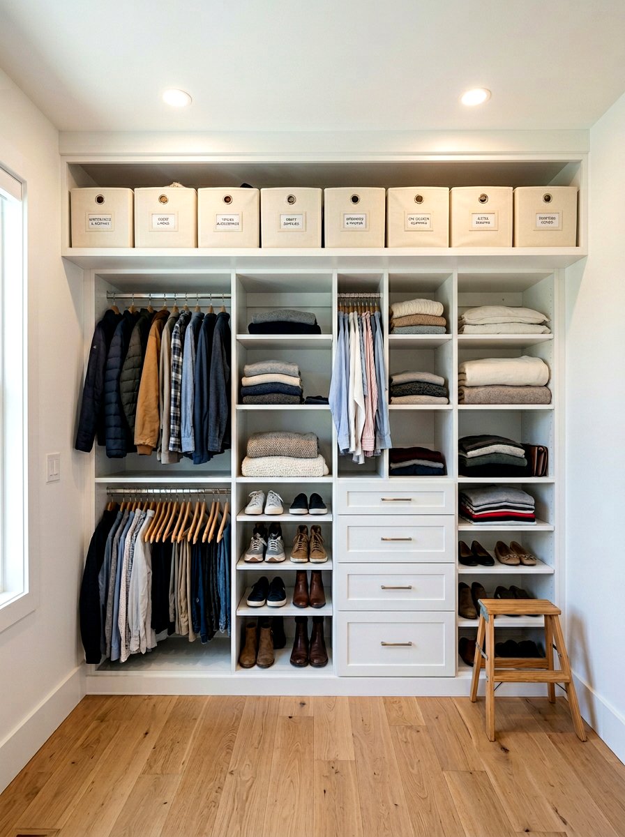 Overhead bin storage - 30 small walk in closet ideas
