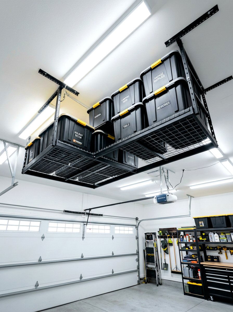 Overhead garage rack - 30 holiday storage ideas