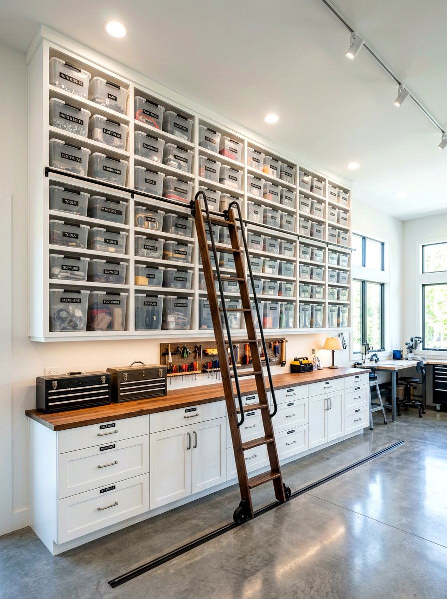Overhead storage bin system - 30 sports gear mudroom ideas