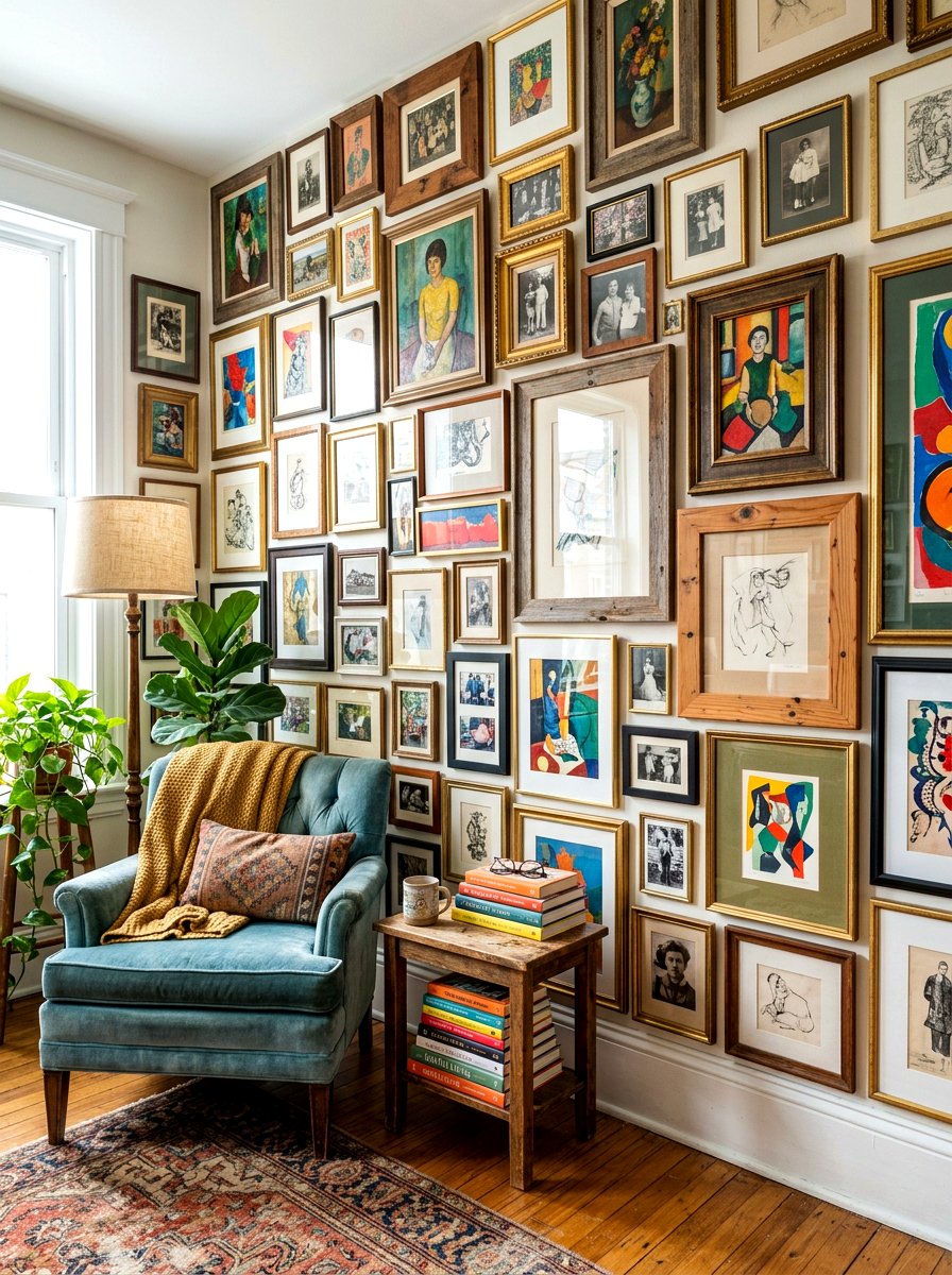 Overlapping Frame Wall - 30 eclectic frame wall ideas