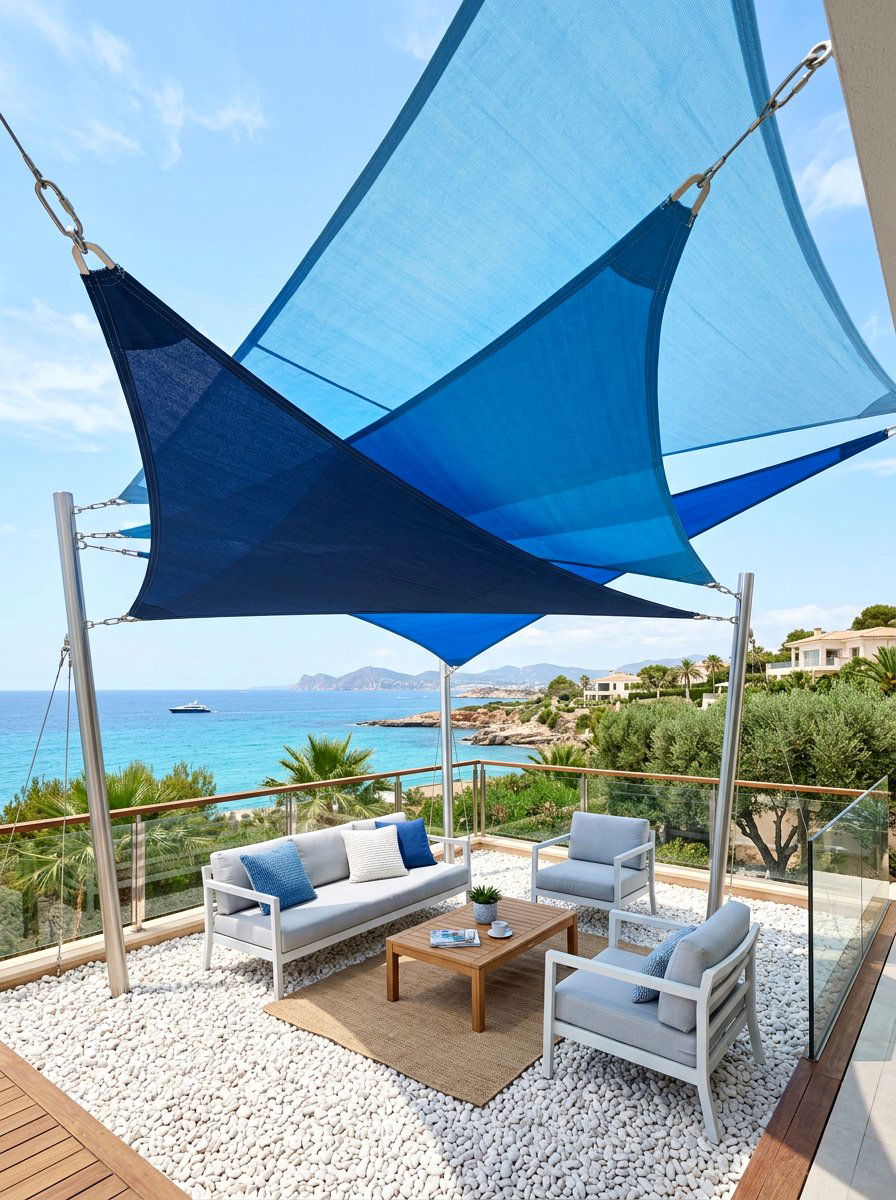 Overlapping Multi Layered Sails - 30 sun sail patio ideas