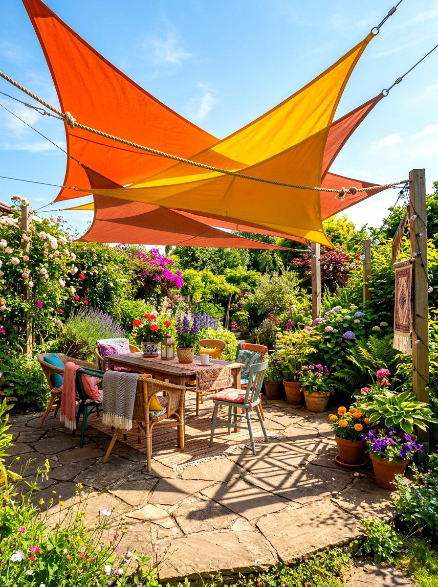 Overlapping Triangle Shade Sail - 30 shade sail ideas