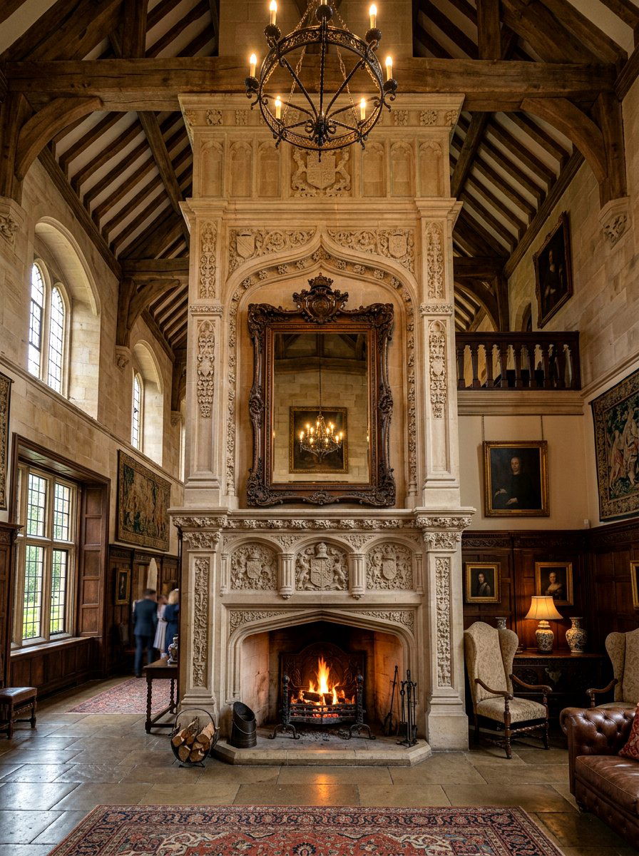Overmantel stone fireplace - 30 stone fireplace ideas