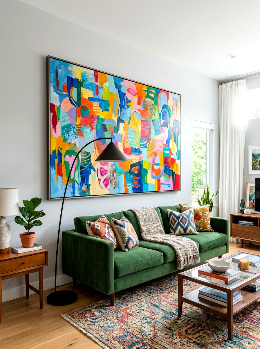 Oversized Abstract Canvas Art - 30 playful maximalist living room ideas