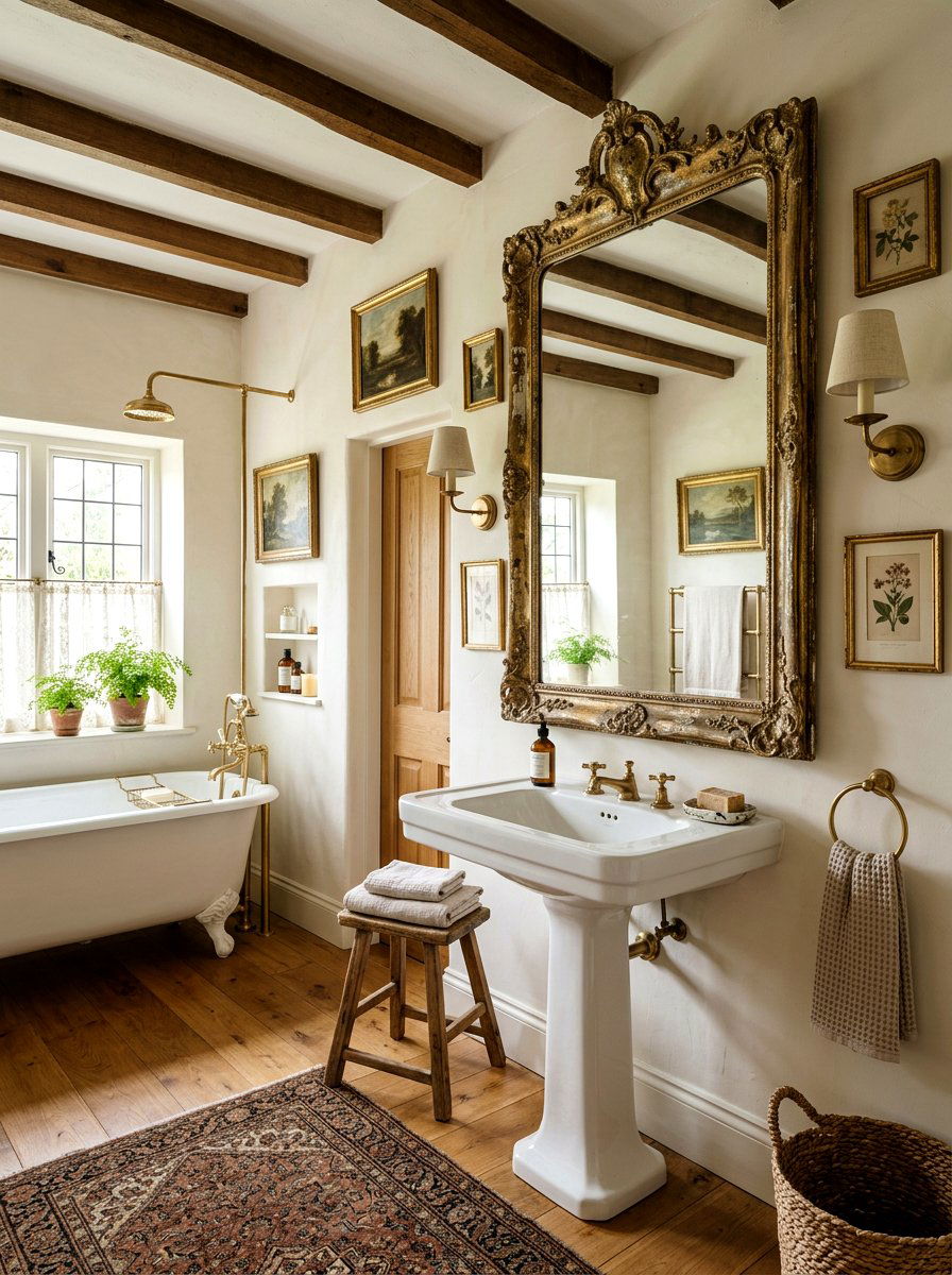 Oversized Antique Mirror - 30 cottage bathroom ideas