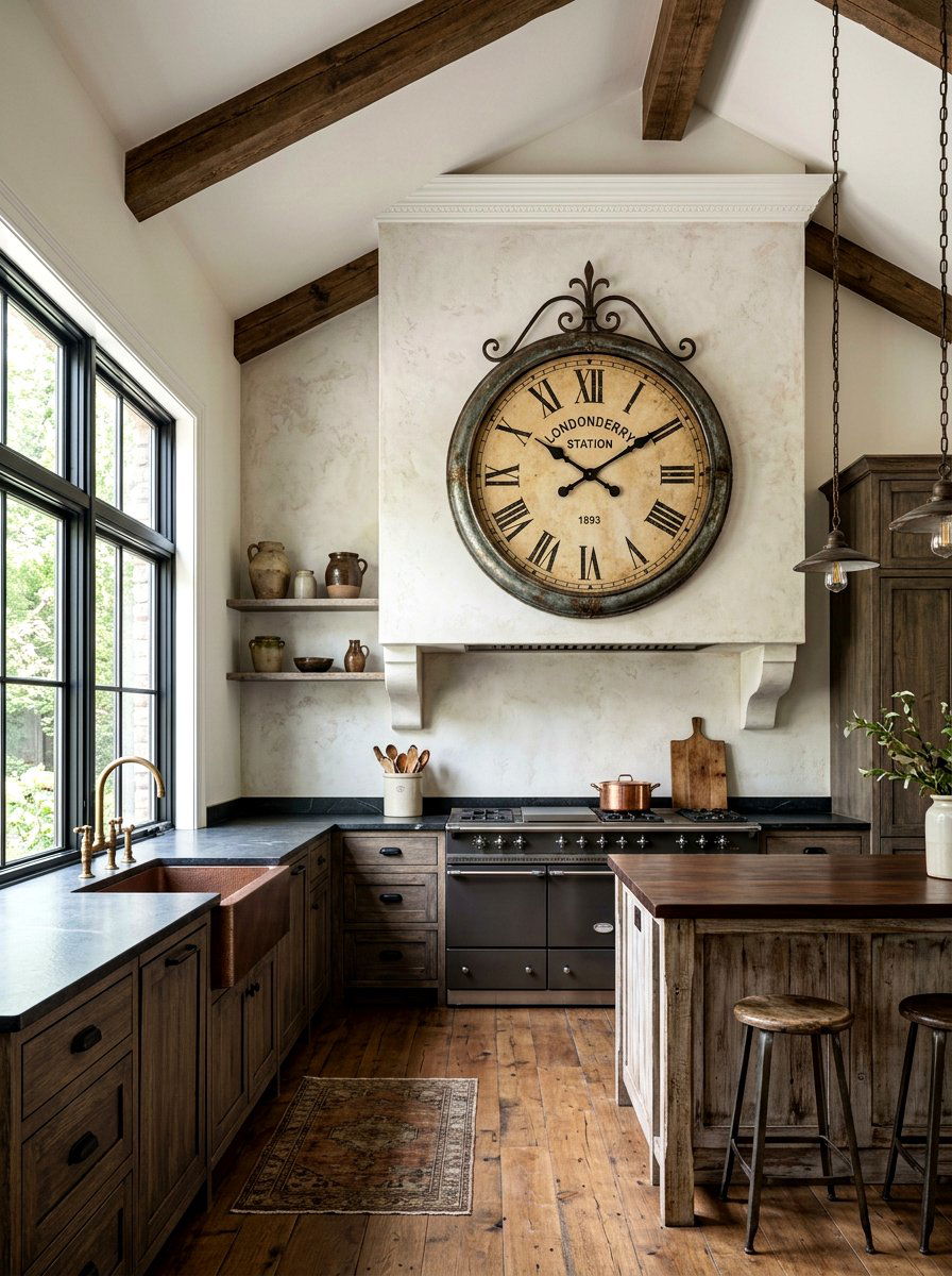 Oversized Antique Wall Clock - 30 Paris cafe kitchen ideas