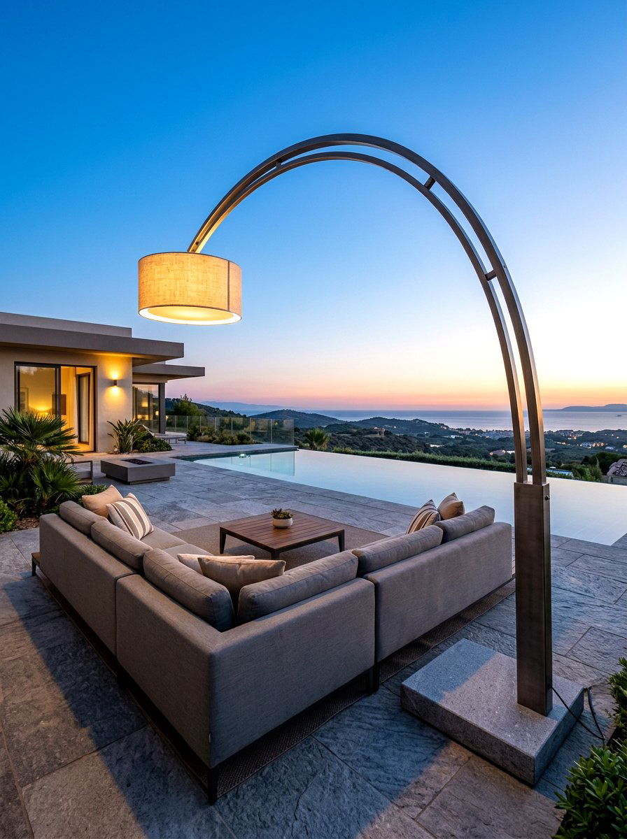 Oversized Arc Lamp - 30 lamp lit patio ideas