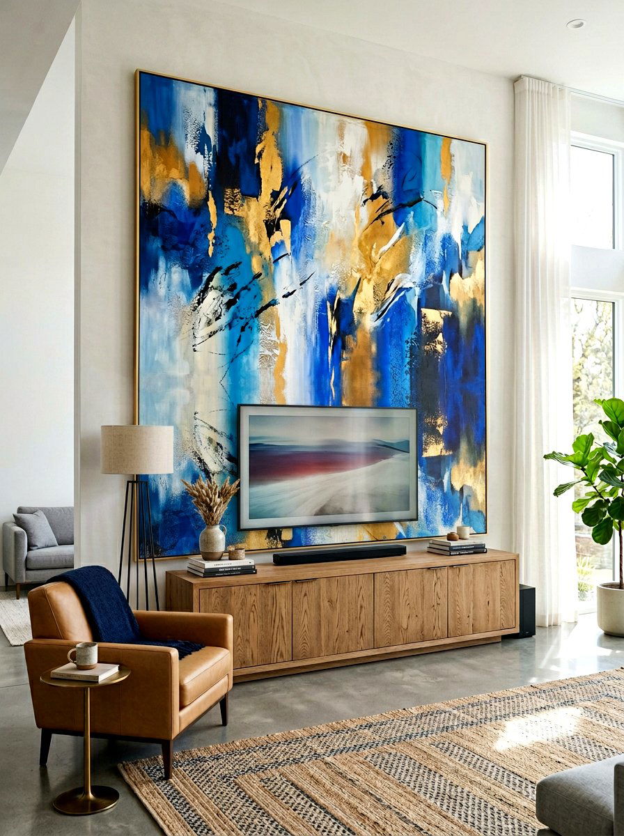 Oversized Art Behind Media Console - 30 media console styling ideas