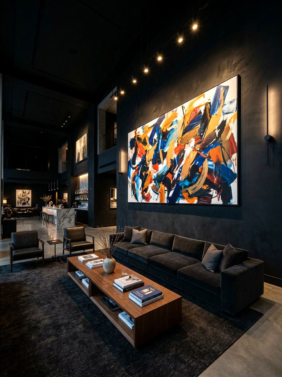 Oversized Art Dark Lounge - 30 moody lounge room ideas