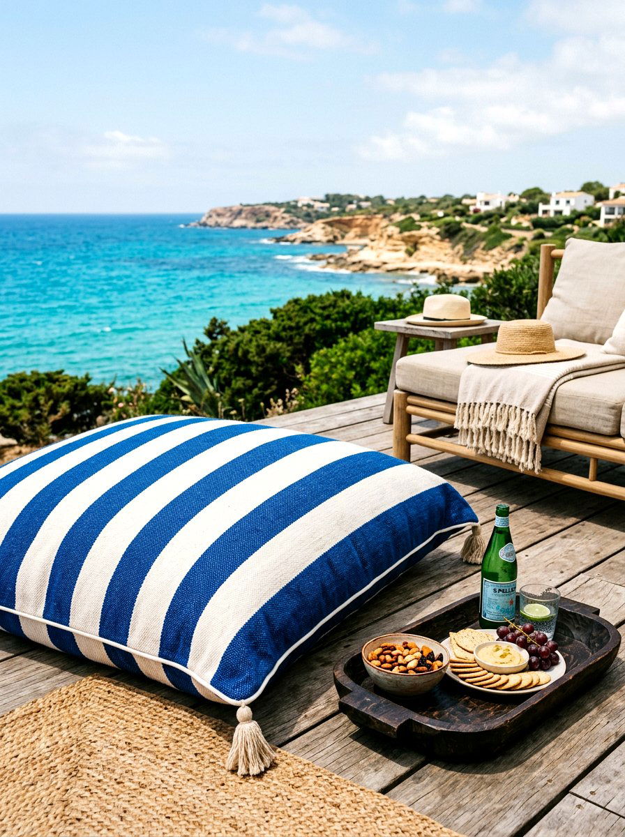 Oversized Blue And White Stripe Floor Pillow - 30 blue and white stripe porch ideas
