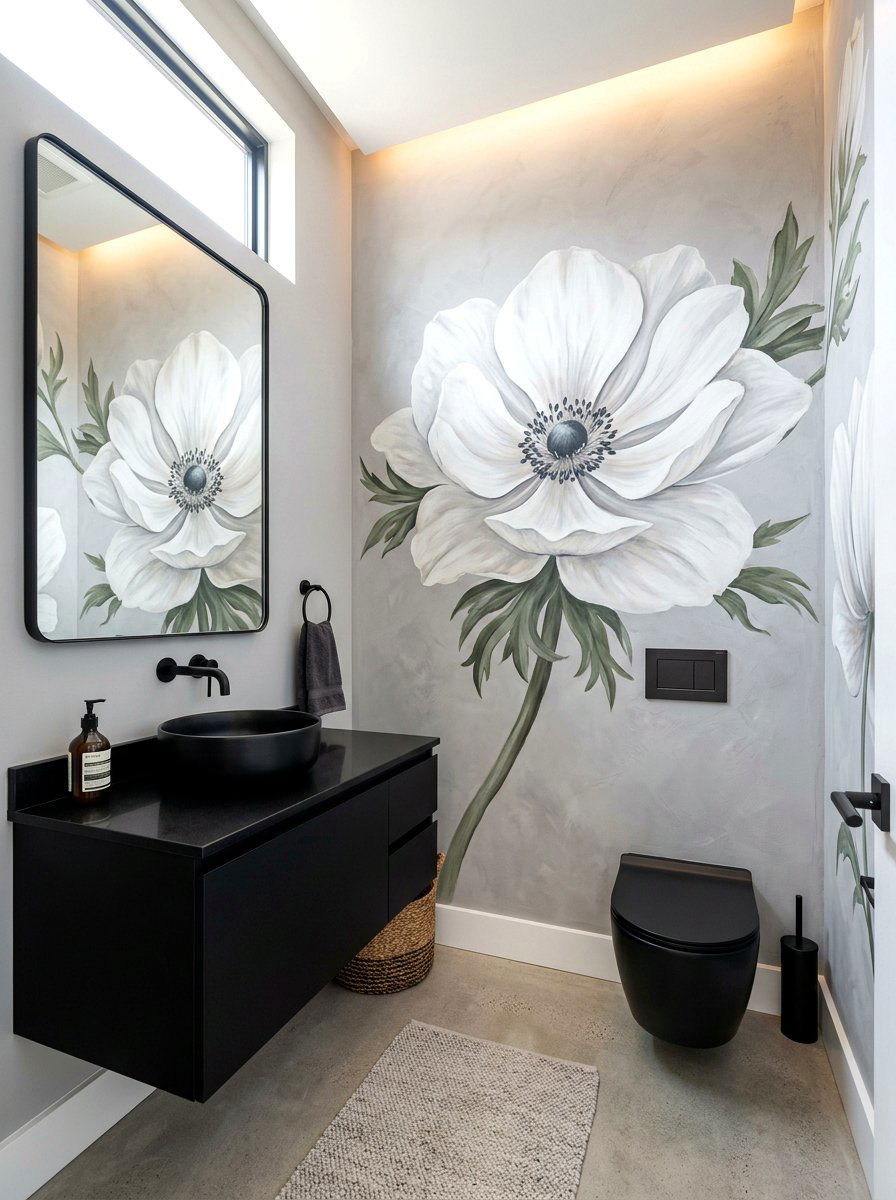 Oversized Botanical Mural Powder Room - 30 murals in powder room ideas