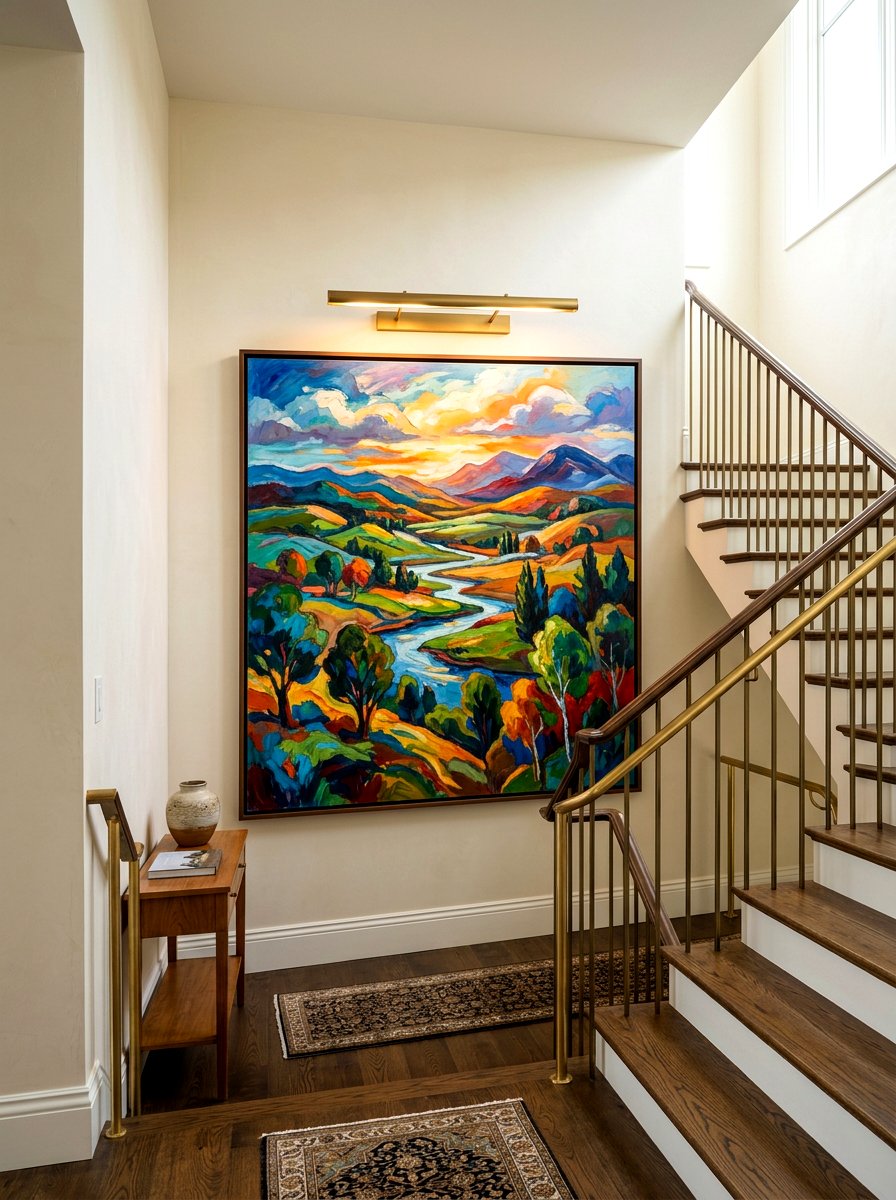 Oversized Canvas Stair Landing - 30 stair landing gallery ideas
