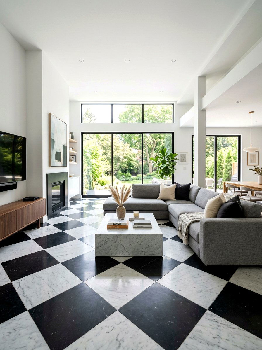Oversized Checkerboard Floor - 30 checkerboard floor ideas