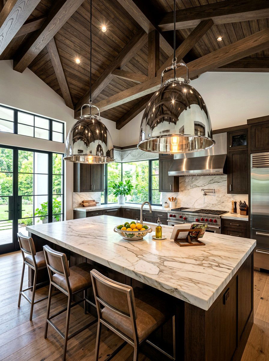 Oversized Chrome Pendant - 30 chrome kitchen pendant ideas