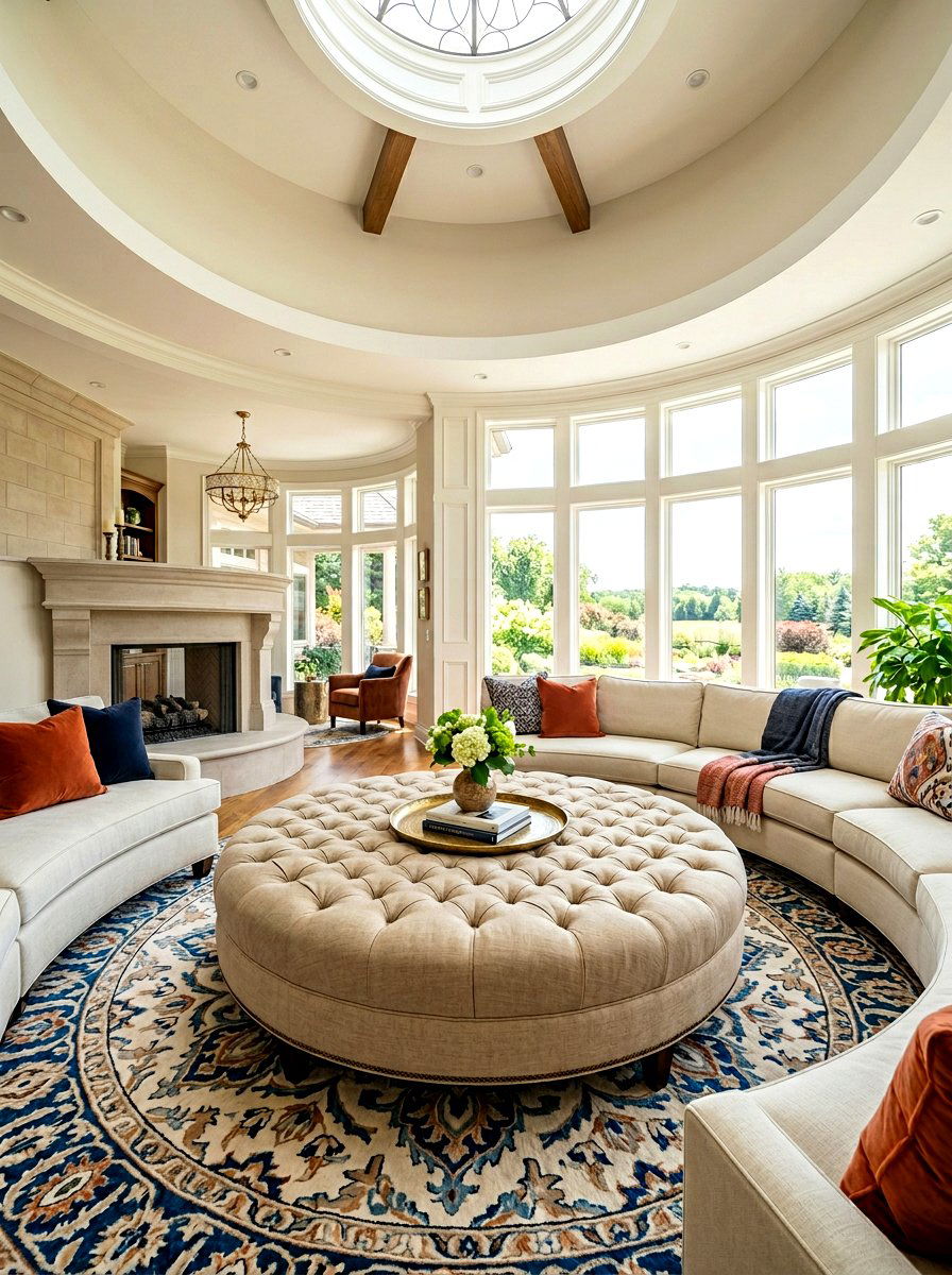 Oversized Circular Upholstered Ottoman - 30 living room ottoman styling ideas