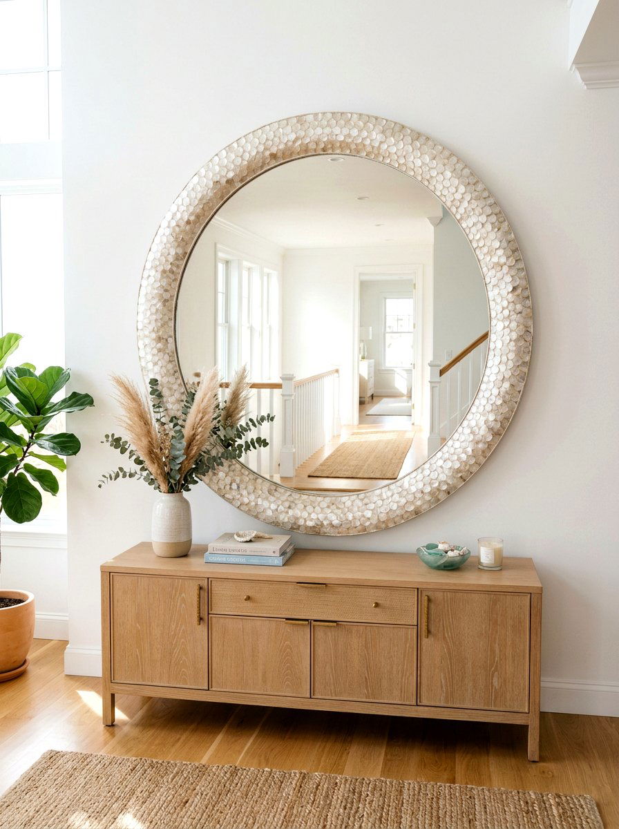 Oversized Coastal Mirror - 30 coastal entryway ideas