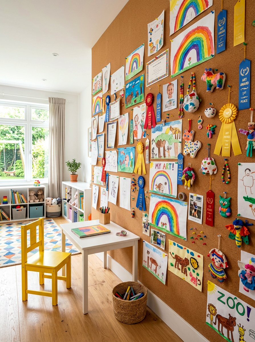 Oversized Cork Board For Kids - 30 kids art display ideas