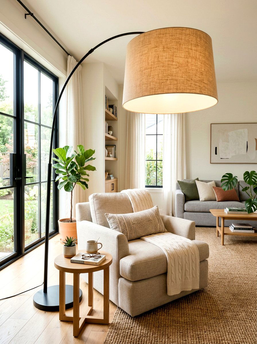 Oversized Floor Lamp - 30 toasted beige living room ideas