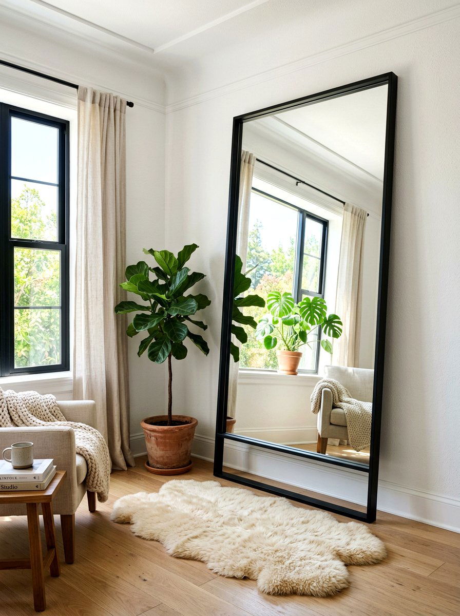 Oversized Floor Mirror - 30 cozy apartment corner ideas