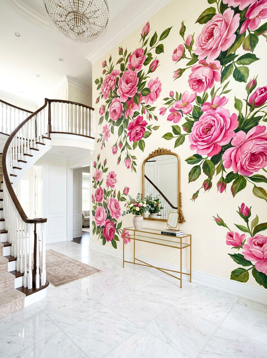 Oversized Floral Foyer Mural - 30 dopamine entryway ideas