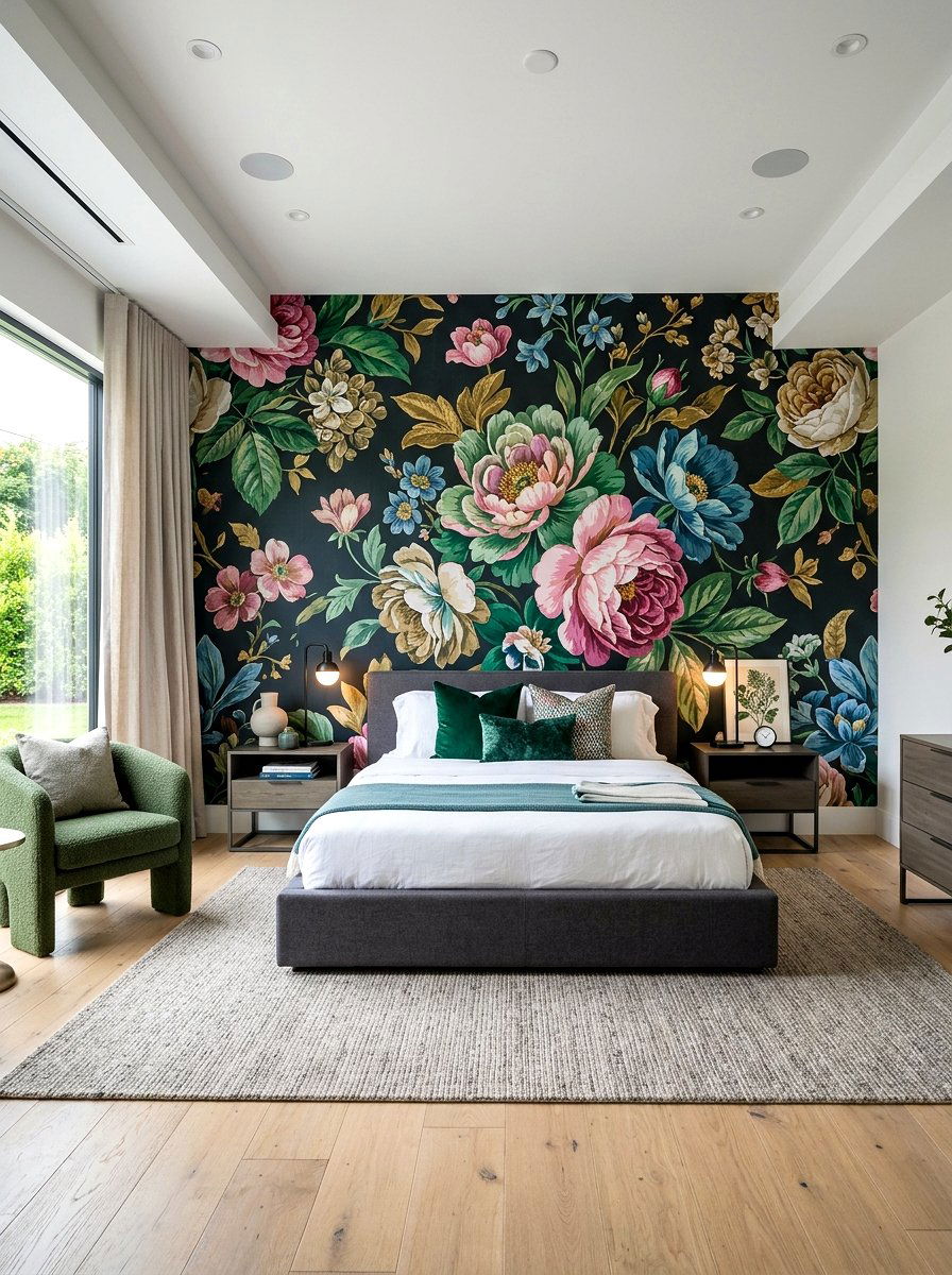 Oversized Floral Wallpaper - 30 floral wallpaper bedroom ideas