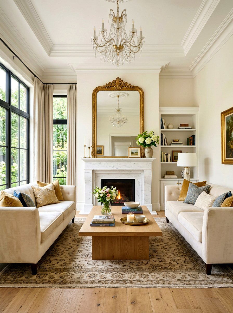 Oversized Gold Mirror - 30 mantel mirror ideas