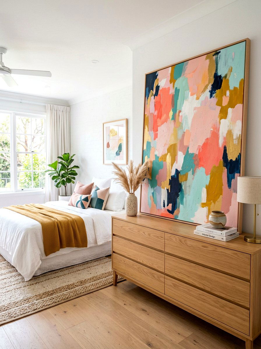 Oversized Leaning Art Bedroom - 30 renter friendly bedroom ideas