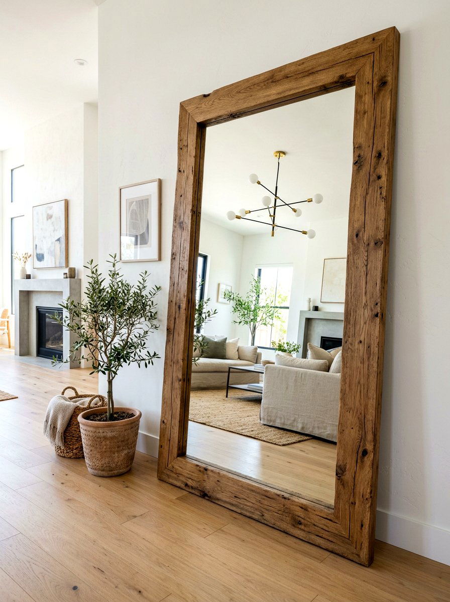 Oversized Leaning Mirror - 30 warm welcome entryway ideas
