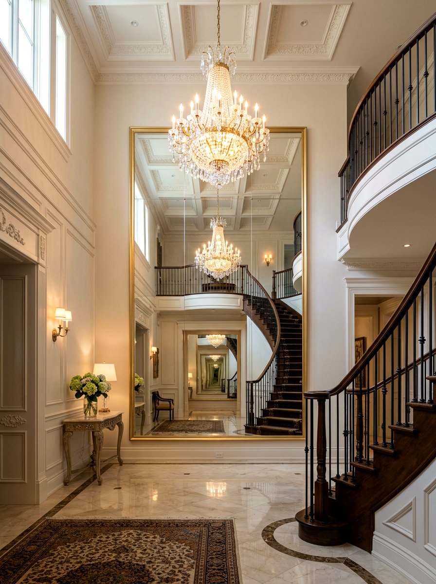 Oversized Mirror Entry Wall - 30 double height foyer ideas