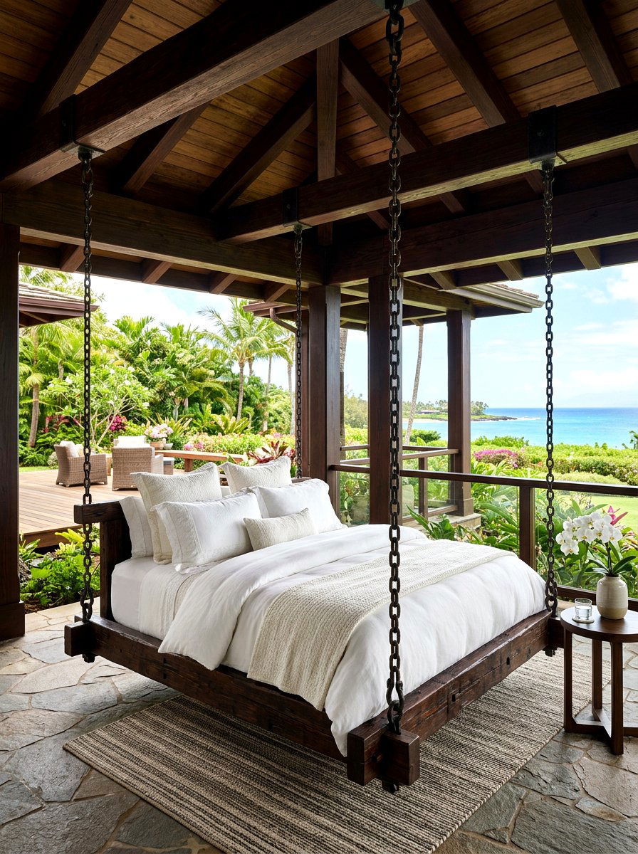 Oversized Queen Hanging Bed - 30 porch daybed swing ideas