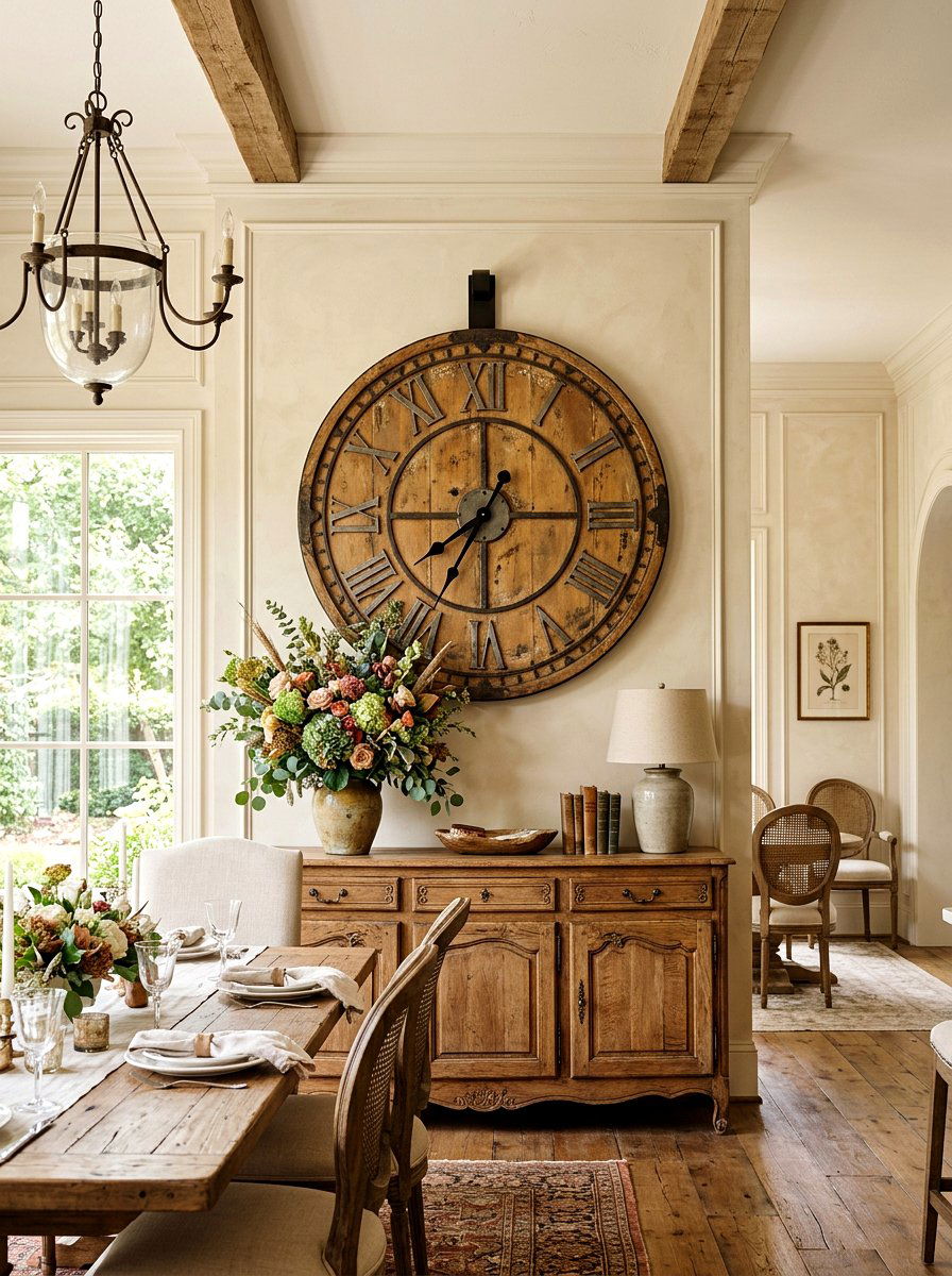 Oversized Roman Numeral Clock - 30 French country dining room decor ideas