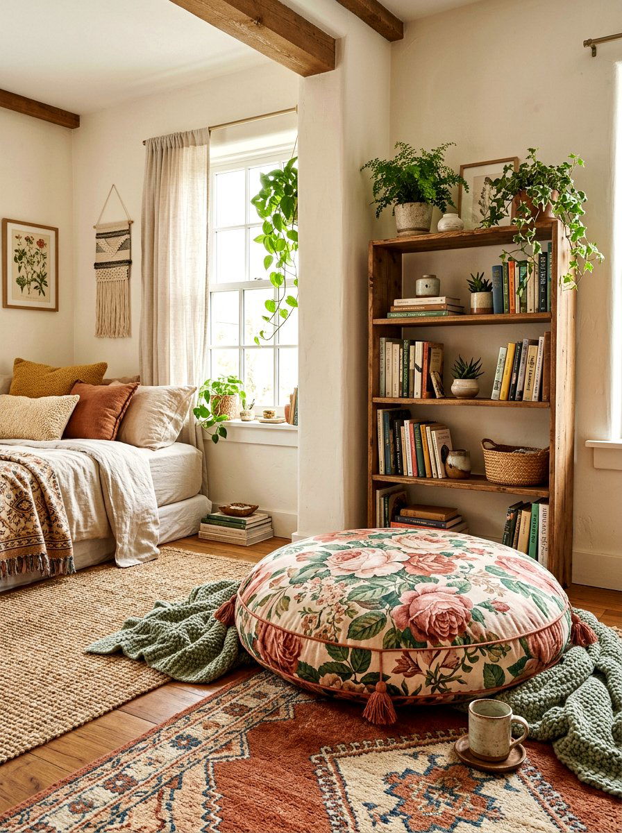 Oversized Rose Floor Cushion - 30 rose print bedroom ideas