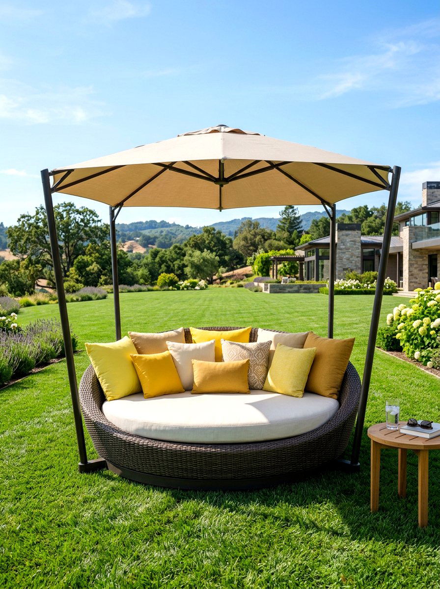 Oversized Round Daybed - 30 chaise lounge patio ideas