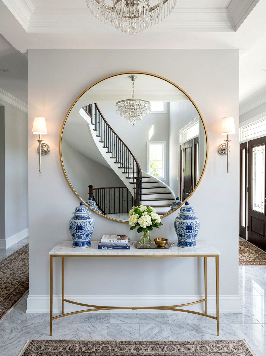 Oversized Round Mirror - 30 Hamptons entryway ideas