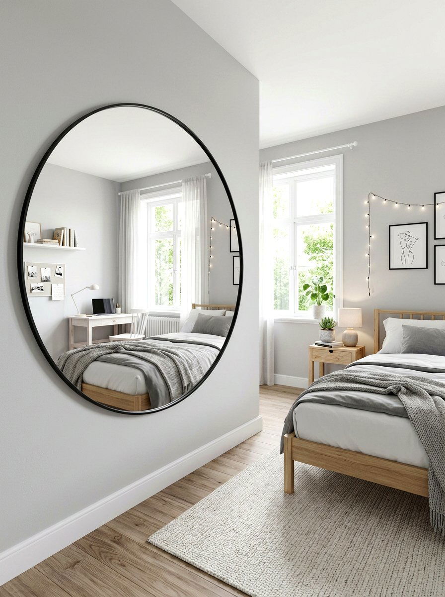 Oversized Round Wall Mirror - 30 minimalist teen room ideas