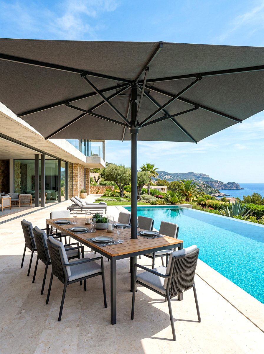 Oversized Square Pool Umbrella - 30 poolside umbrella lounge ideas