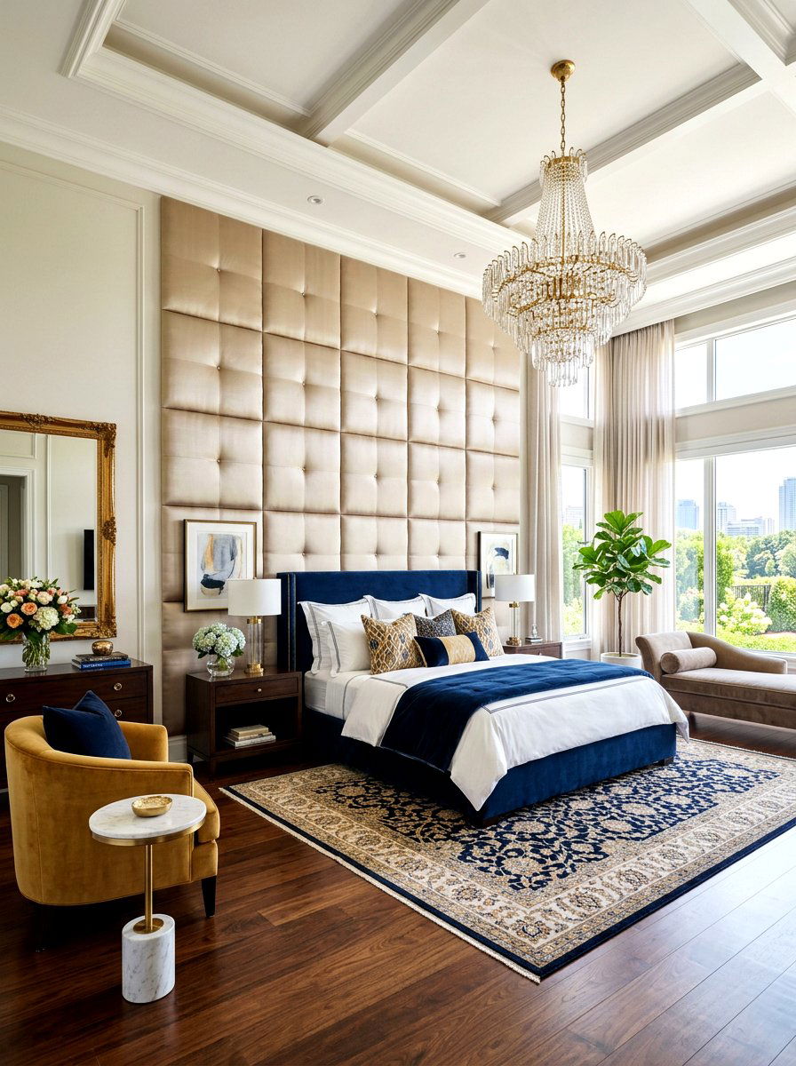 Oversized Square Tufted Wall - 30 upholstered wall bedroom ideas