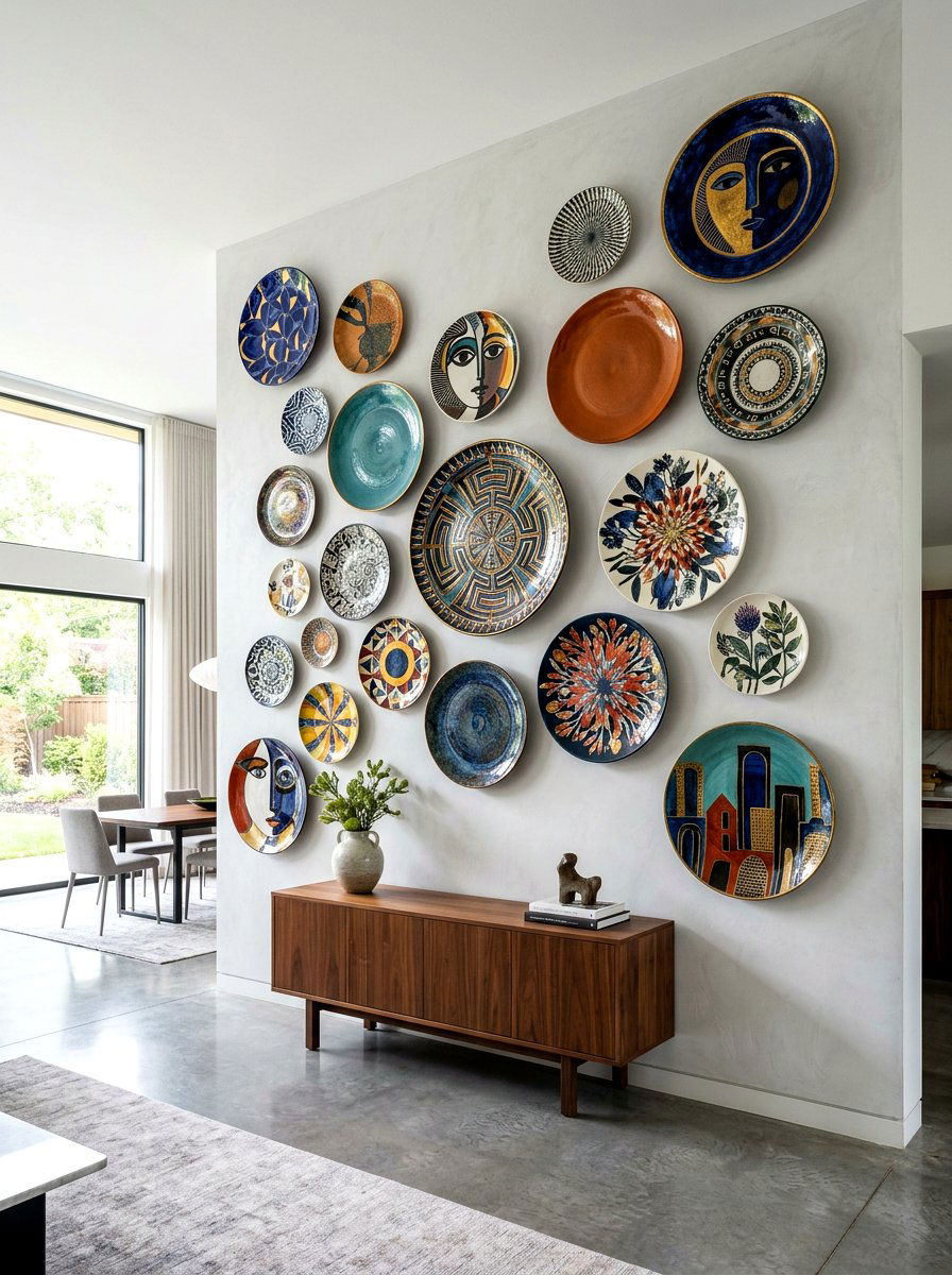 Oversized Statement Plate Wall - 30 plate wall dining room ideas