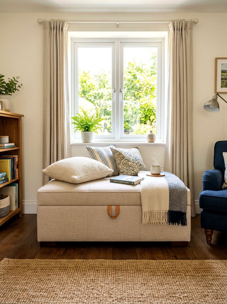 Oversized Storage Ottoman Under Window - 30 oversized ottoman living room ideas