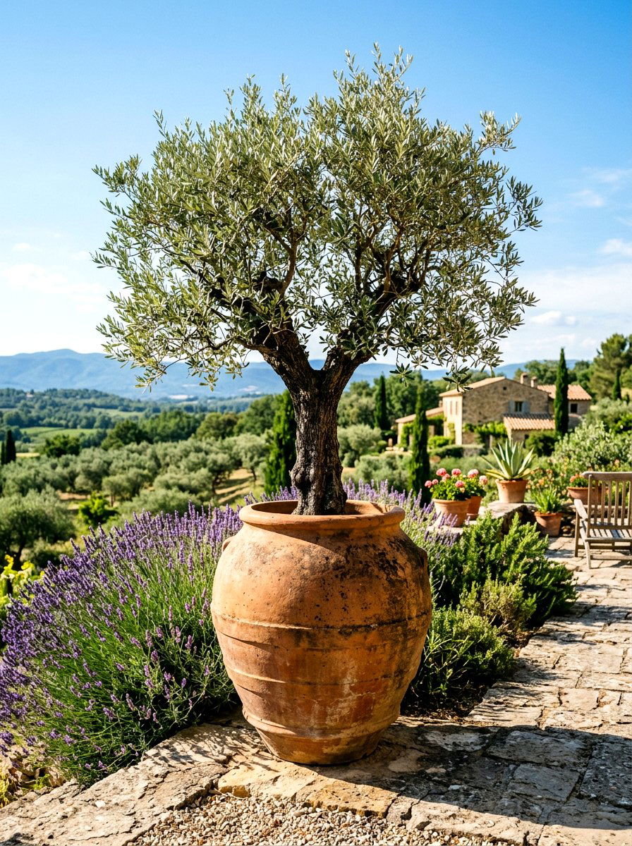 Oversized Terracotta Pots - 30 potted olive backyard ideas